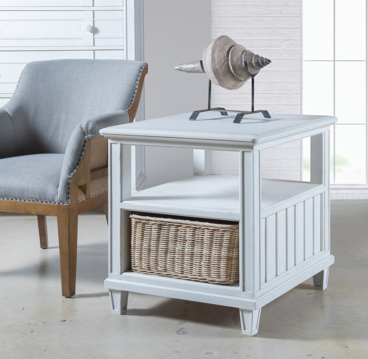 End Table with Rattan Basket Palmetto Home